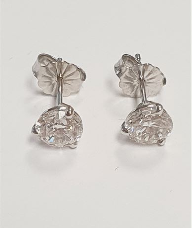 14K White Gold Three-Prong Round Diamond Stud Earrings, 1.40 ct tw