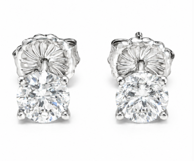 14K White Gold Three-Prong Round Diamond Stud Earrings, 1.41 ct tw