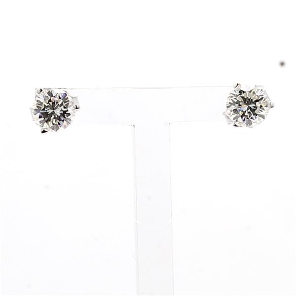 14K White Gold Three-Prong Round Diamond Stud Earrings, 1.44 ct tw