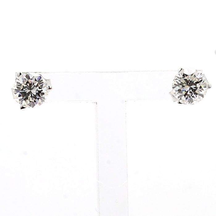 14K White Gold Three-Prong Round Diamond Stud Earrings, 1.44 ct tw