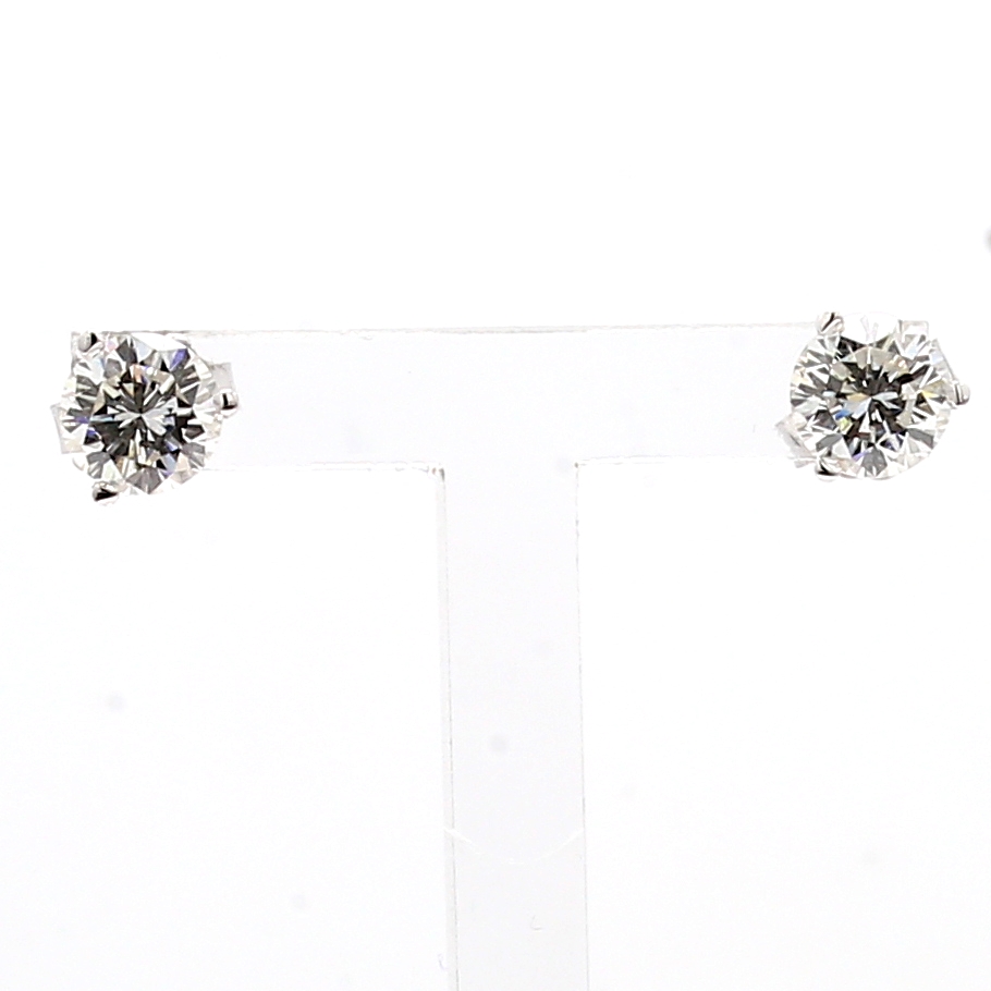 14K White Gold Three-Prong Round Diamond Stud Earrings, 1.44 ct tw