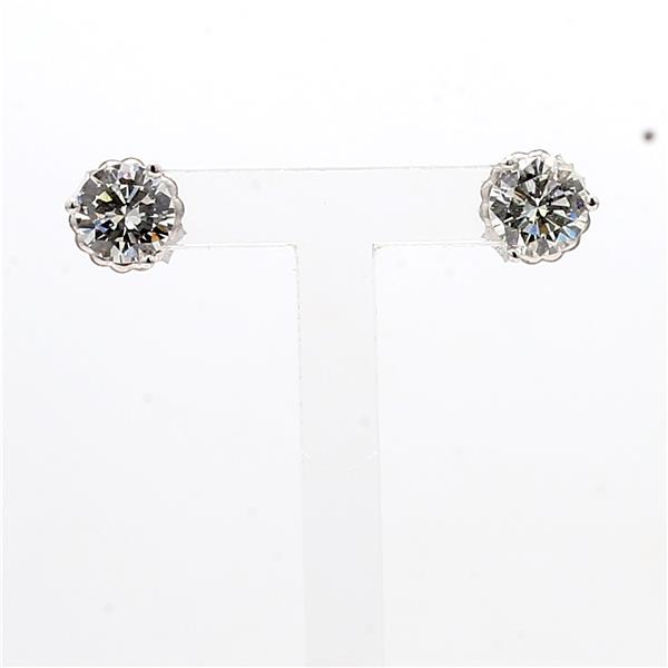 14K White Gold Three-Prong Round Diamond Stud Earrings, 1.48 ct tw
