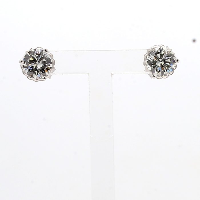 14K White Gold Three-Prong Round Diamond Stud Earrings, 1.48 ct tw