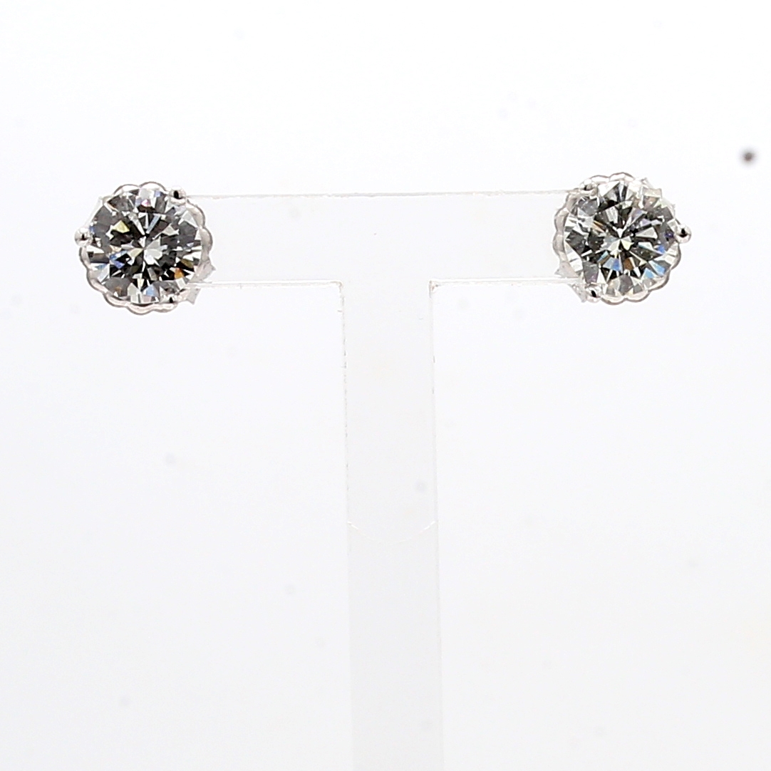 14K White Gold Three-Prong Round Diamond Stud Earrings, 1.48 ct tw