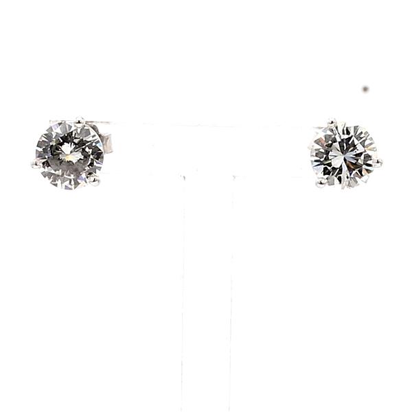 14K White Gold Three-Prong Round Diamond Stud Earrings, 1.72 ct tw