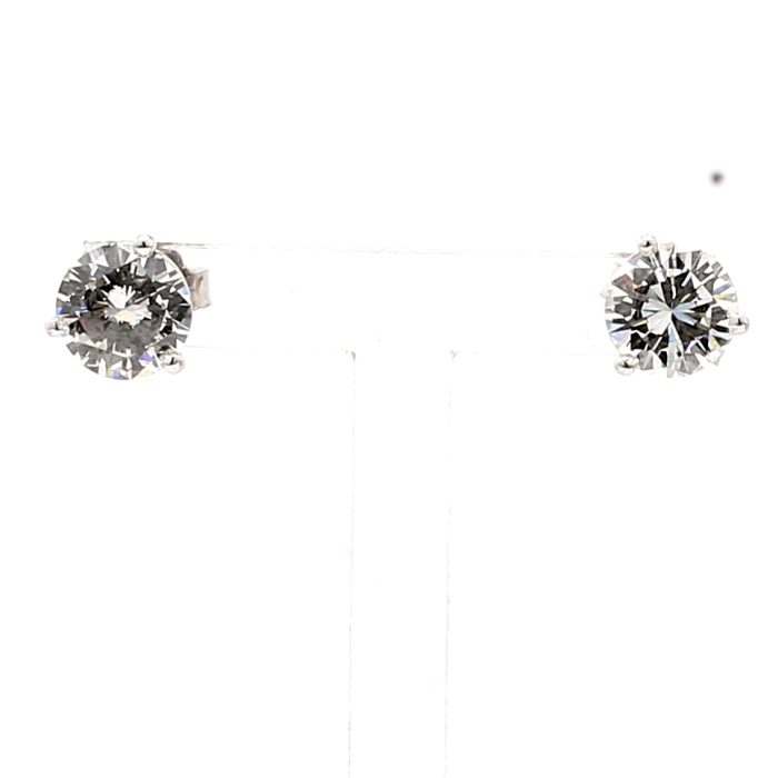 14K White Gold Three-Prong Round Diamond Stud Earrings, 1.72 ct tw