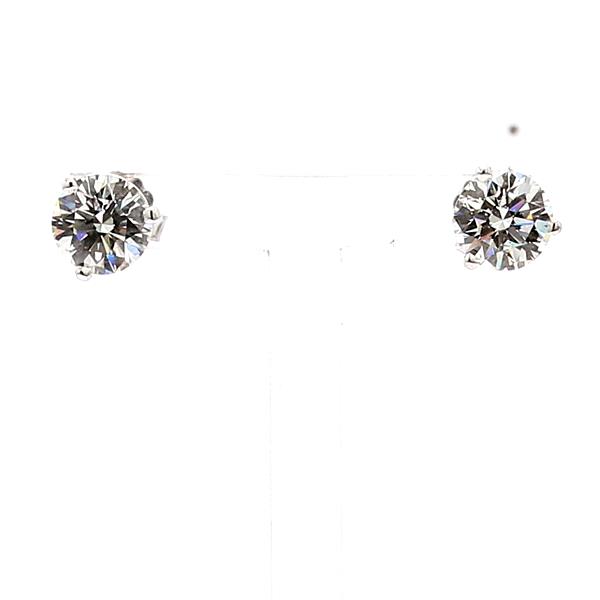 14K White Gold Three-Prong Round Diamond Stud Earrings, 2.01 ct tw