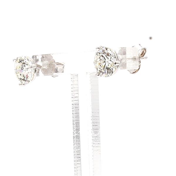 14K White Gold Three-Prong Round Diamond Stud Earrings, 2.01 ct tw – view 2