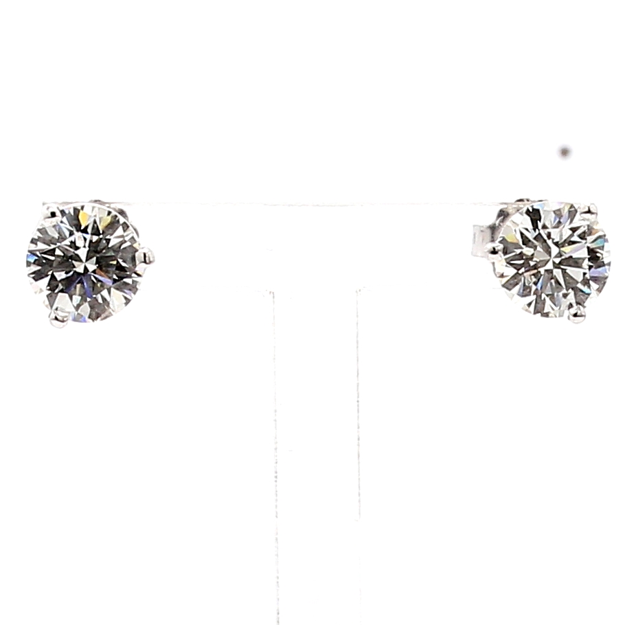 14K White Gold Three-Prong Round Diamond Stud Earrings, 2.01 ct tw