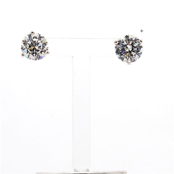 14K White Gold Three-Prong Round Diamond Stud Earrings, 3.00 ct tw
