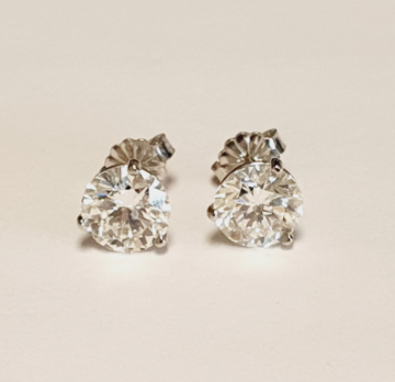 14K White Gold Three-Prong Round Diamond Stud Earrings, 3.00 ct tw