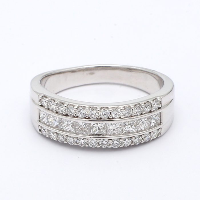 14K White Gold Three-Row Diamond Band, 1.25 ct tw
