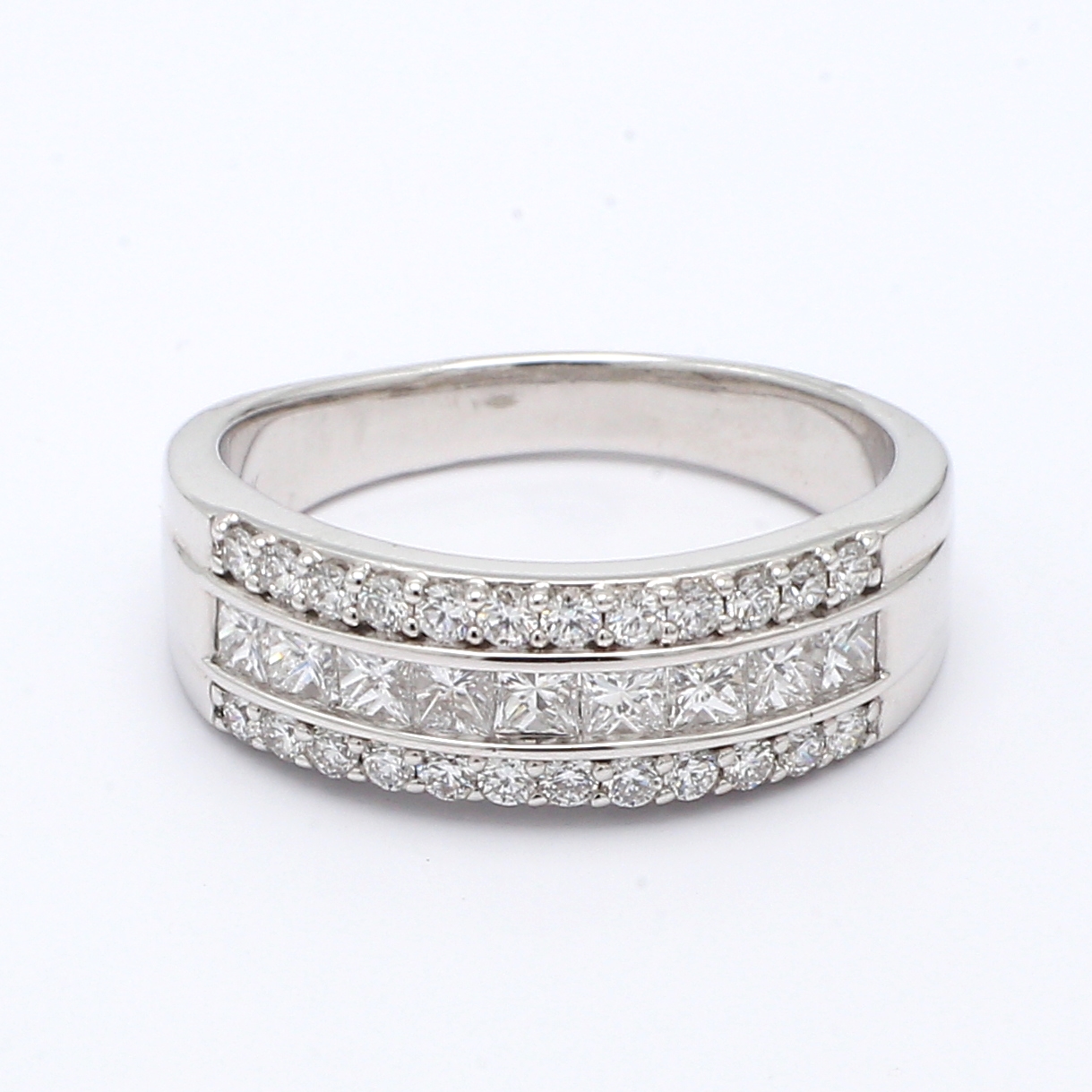 14K White Gold Three-Row Diamond Band, 1.25 ct tw