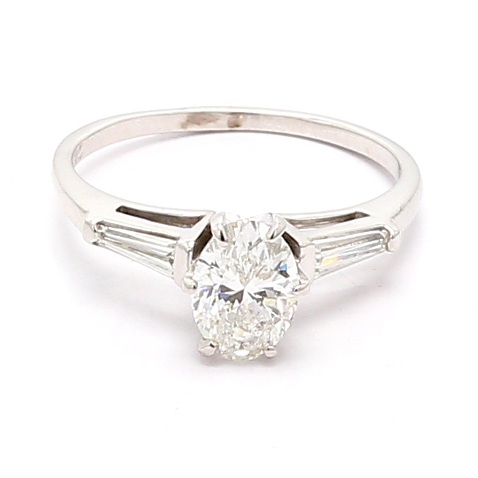 14K White Gold Three-Stone Oval Diamond Ring, 1.31 ct tw