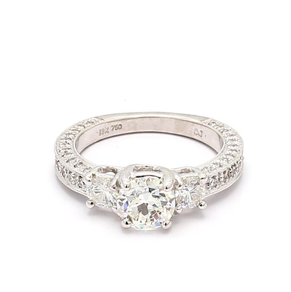14K White Gold Three-Stone Pavé Diamond Semi-Mount, 0.70 ct tw