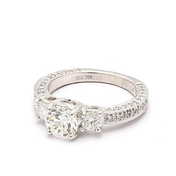 14K White Gold Three-Stone Pavé Diamond Semi-Mount, 0.70 ct tw – view 3