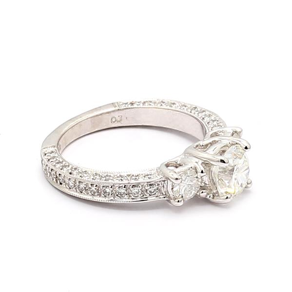 14K White Gold Three-Stone Pavé Diamond Semi-Mount, 0.70 ct tw – view 4
