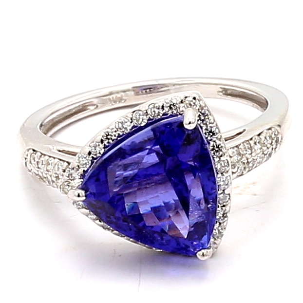 14K White Gold Trillion Tanzanite and Diamond Halo Ring, 0.27 ct tw