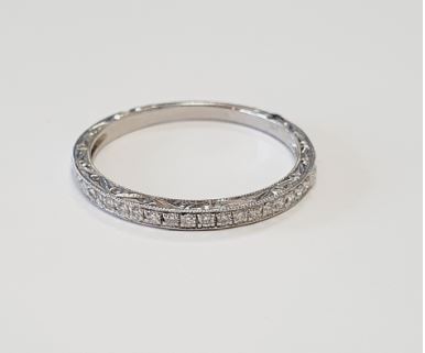 14K White Gold Vintage-Style Three-Quarter Diamond Band, 0.10 ct tw