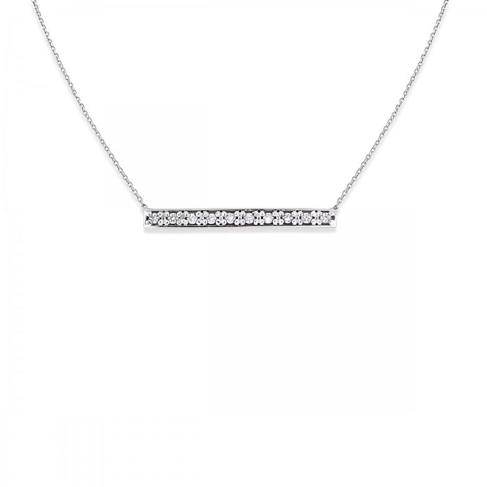 14k White Gold with 10 Diamonds Weighing Diamond Bar Necklace