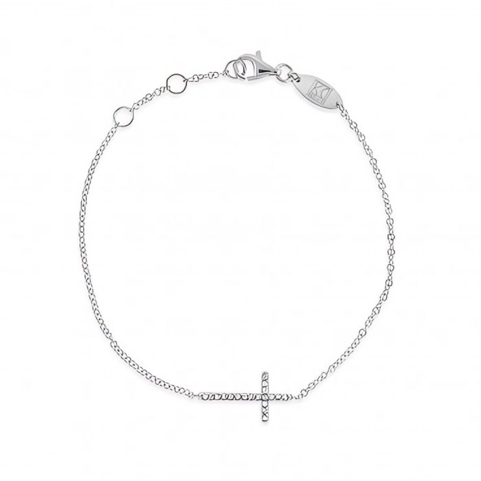 14k White Gold with 19 Diamonds Weighing 14K Diamond Sideways Cross Bracelet