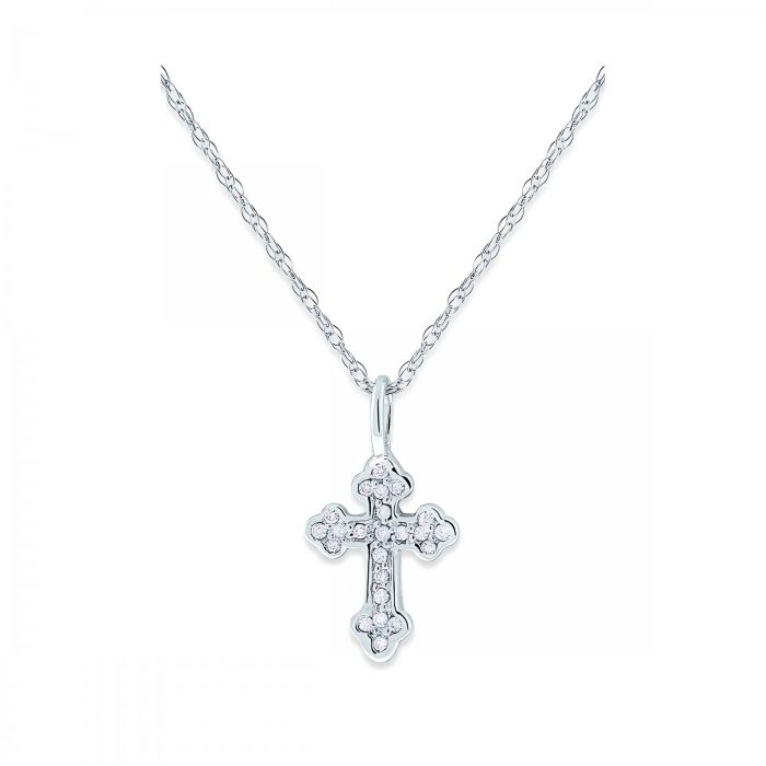 14k White Gold With 23 Diamonds Weighing Cross Necklace