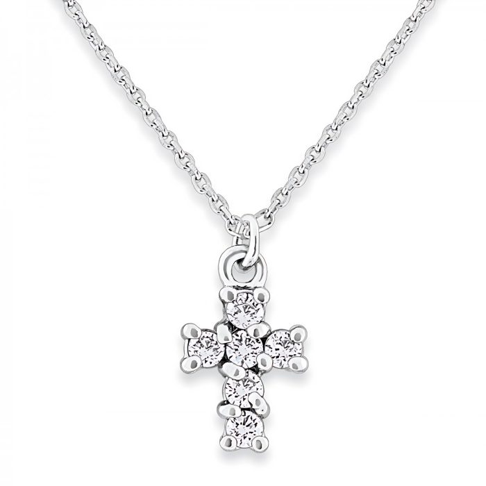 14k White Gold With 6 Diamonds Carat Weight Diamond Cross Necklace