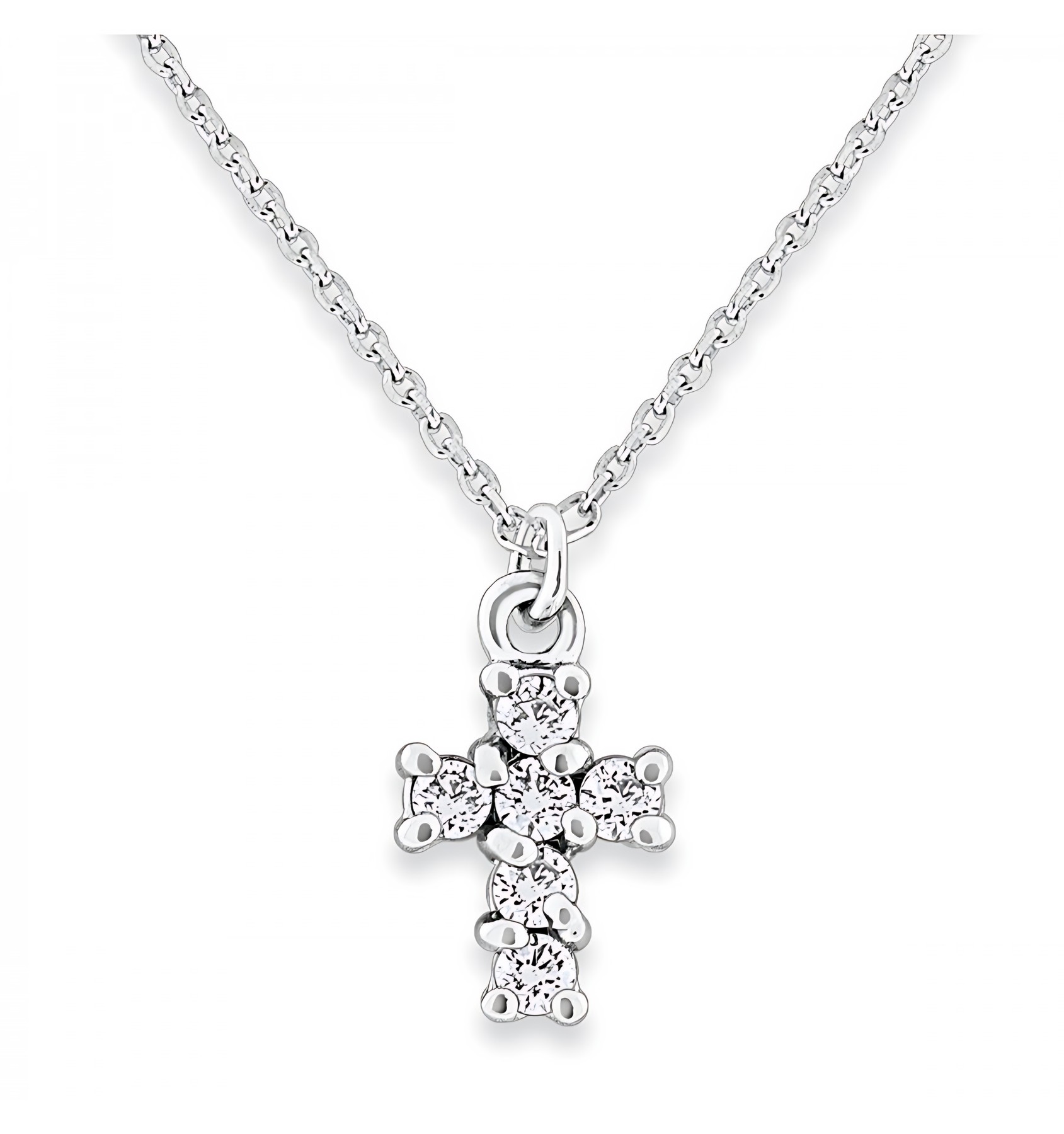 14k White Gold With 6 Diamonds Carat Weight Diamond Cross Necklace