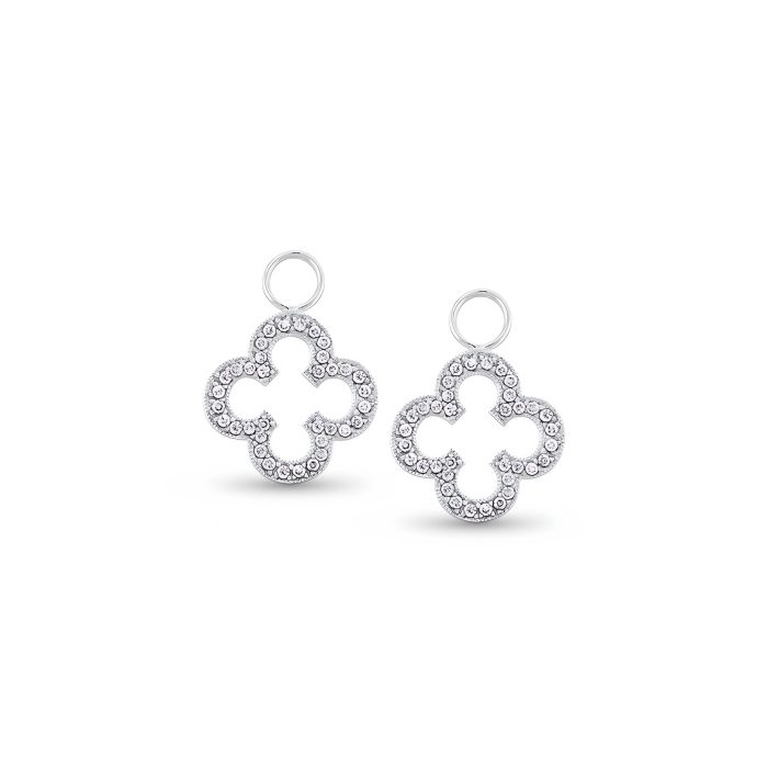 14k White Gold With 72 Diamonds Carat Weight Clover Earring Charms