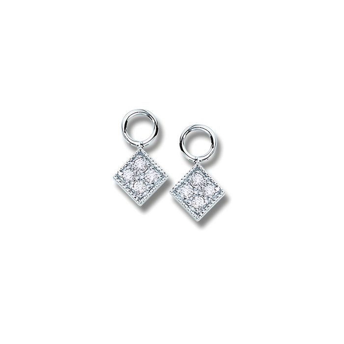 14k White Gold With 8 Diamonds Carat Weight Square Earring Charms