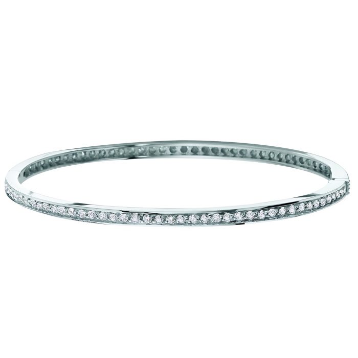 14k White Gold With 89 Diamonds Carat Weight Hinged Oversized Bangle