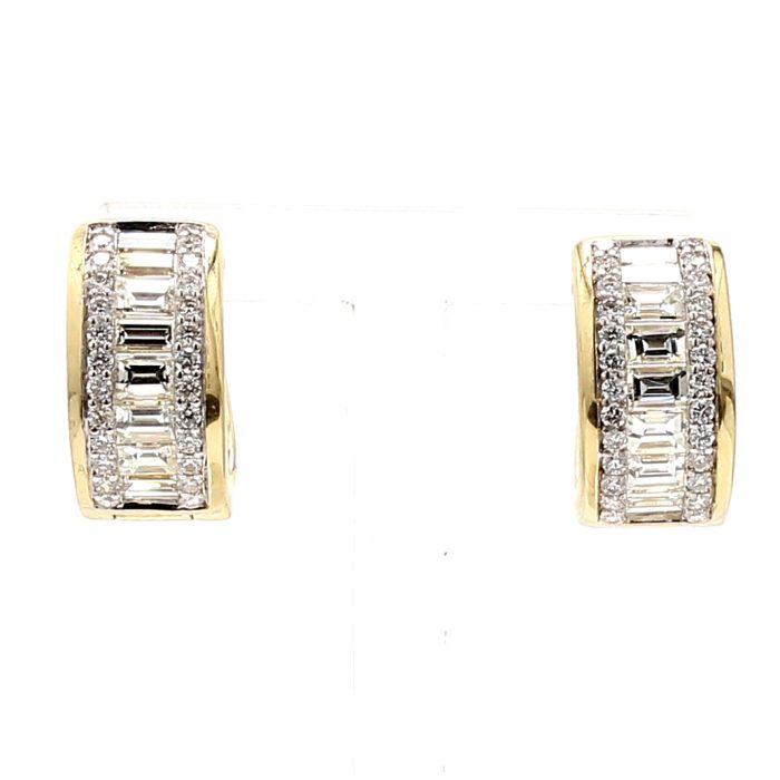 14K Yellow Gold Baguette Diamond Hoop Earrings, 1.86 ct tw
