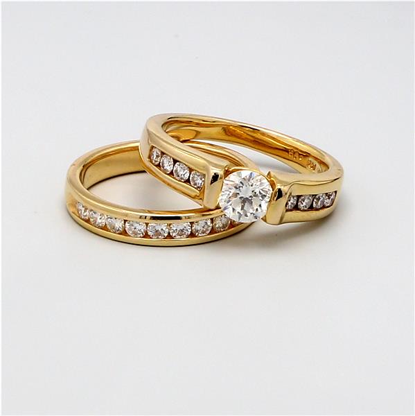 14K Yellow Gold Channel-Set Diamond Wedding Set, 1.49 ct tw