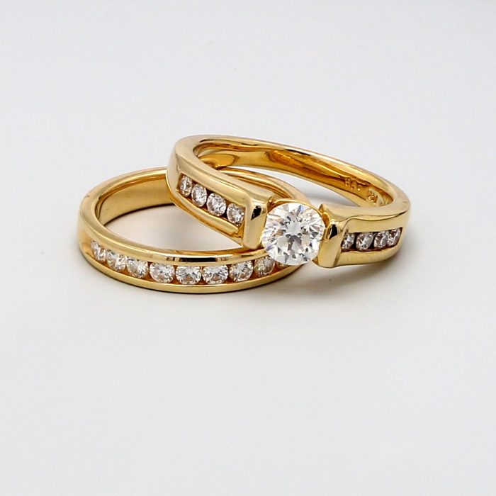 14K Yellow Gold Channel-Set Diamond Wedding Set, 1.49 ct tw