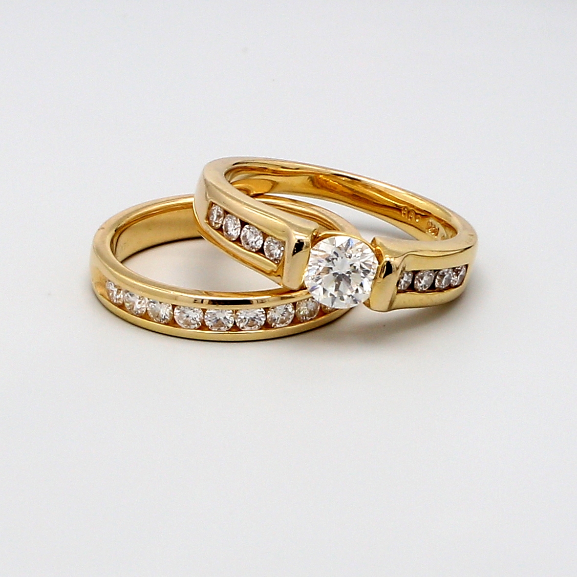 14K Yellow Gold Channel-Set Diamond Wedding Set, 1.49 ct tw