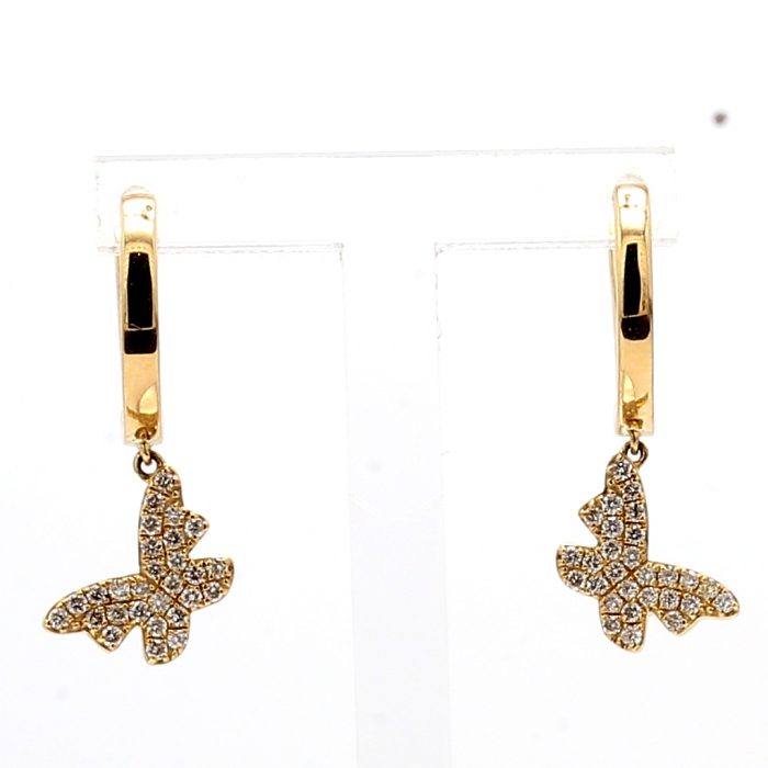 14K Yellow Gold Diamond Butterfly Drop Earrings, 0.29 ct tw