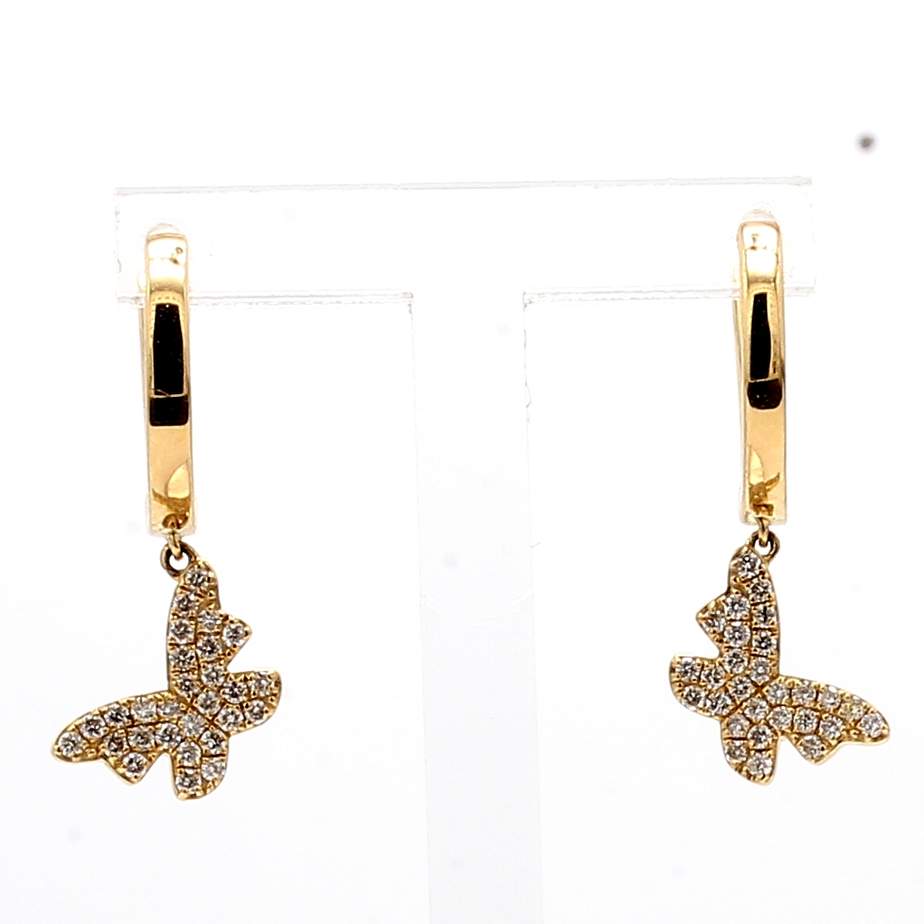 14K Yellow Gold Diamond Butterfly Drop Earrings, 0.29 ct tw