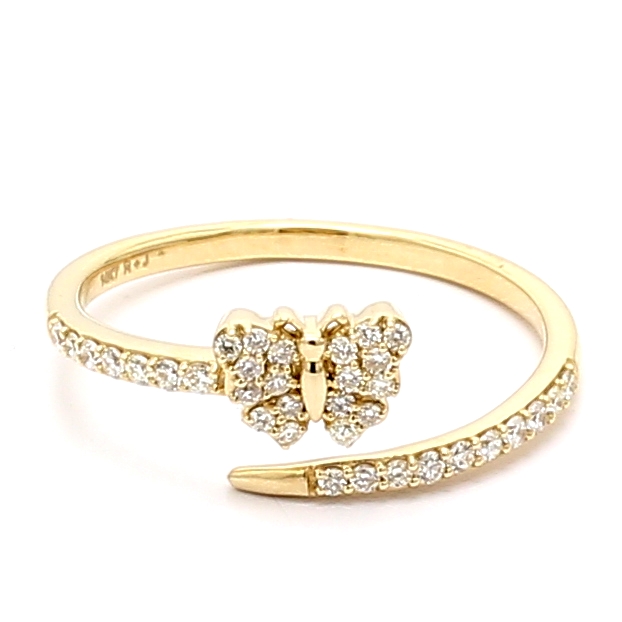 14K Yellow Gold Diamond Butterfly Ring, 0.20 ct tw