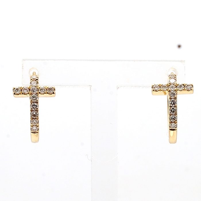 14K Yellow Gold Diamond Cross Hoop Earrings, 0.24 ct tw