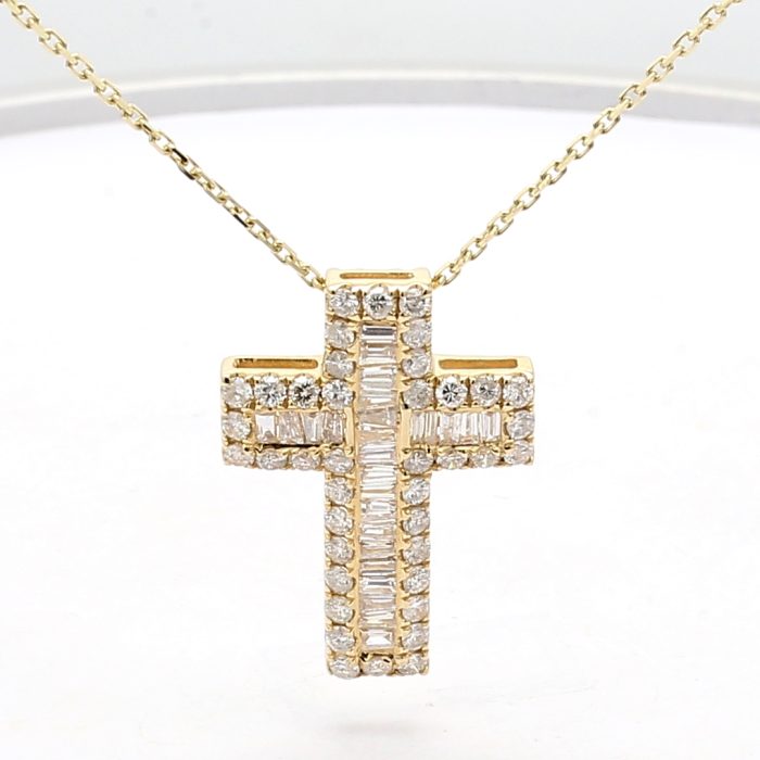 14K Yellow Gold Diamond Cross Pendant, 1.09 ct tw