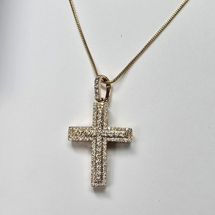 14K Yellow Gold Diamond Cross Pendant, 2.00 ct tw