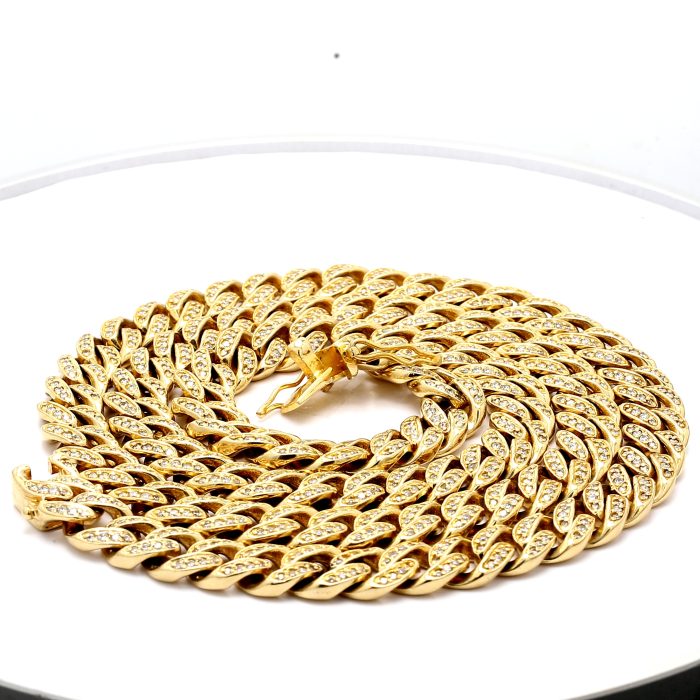 14K Yellow Gold Diamond Cuban Link Necklace, 4.75 ct tw