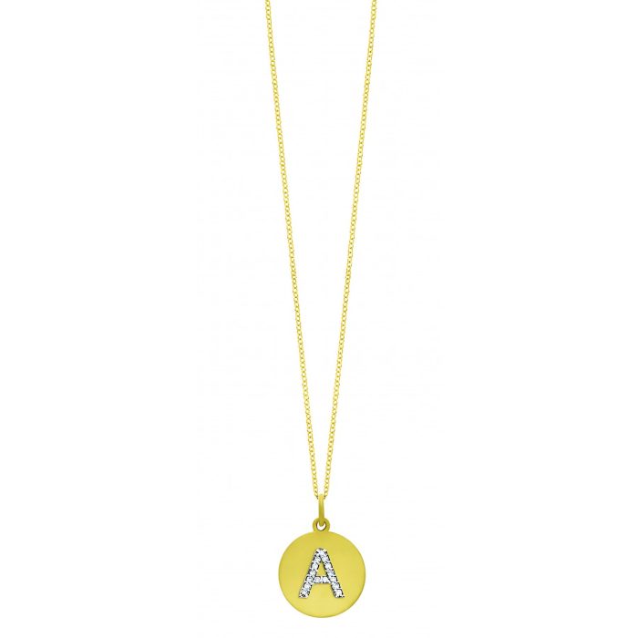 14k Yellow Gold Diamond Disc "A" Necklace