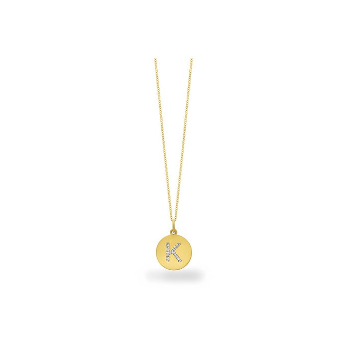 14k Yellow Gold Diamond Disc "K" Necklace