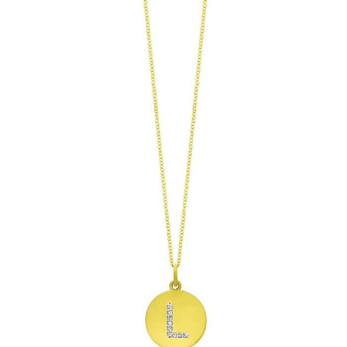 14k Yellow Gold Diamond Disc "L" Necklace