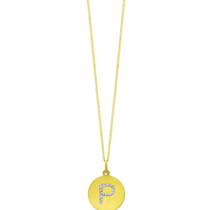 14k Yellow Gold Diamond Disc "O" Necklace