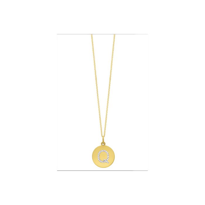 14k Yellow Gold Diamond Disc "Q" Necklace