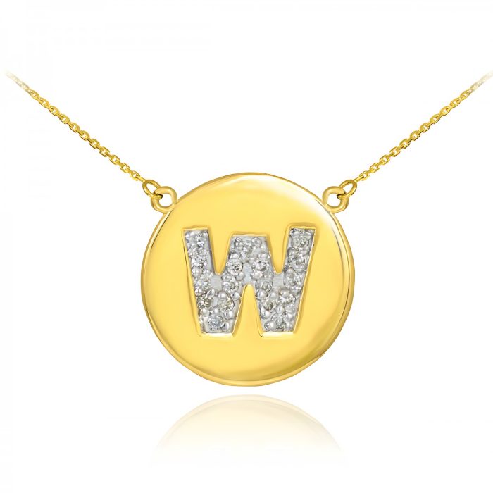 14k Yellow Gold Diamond Disc "W" Necklace