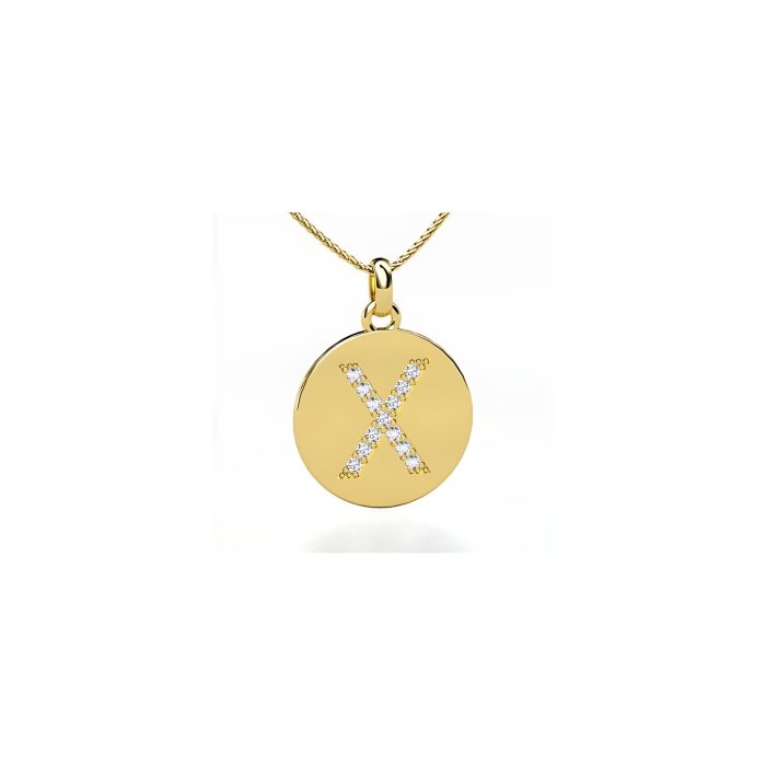 14k Yellow Gold Diamond Disc "X" Necklace
