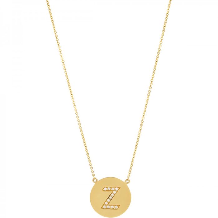 14k Yellow Gold Diamond Disc "Z" Necklace